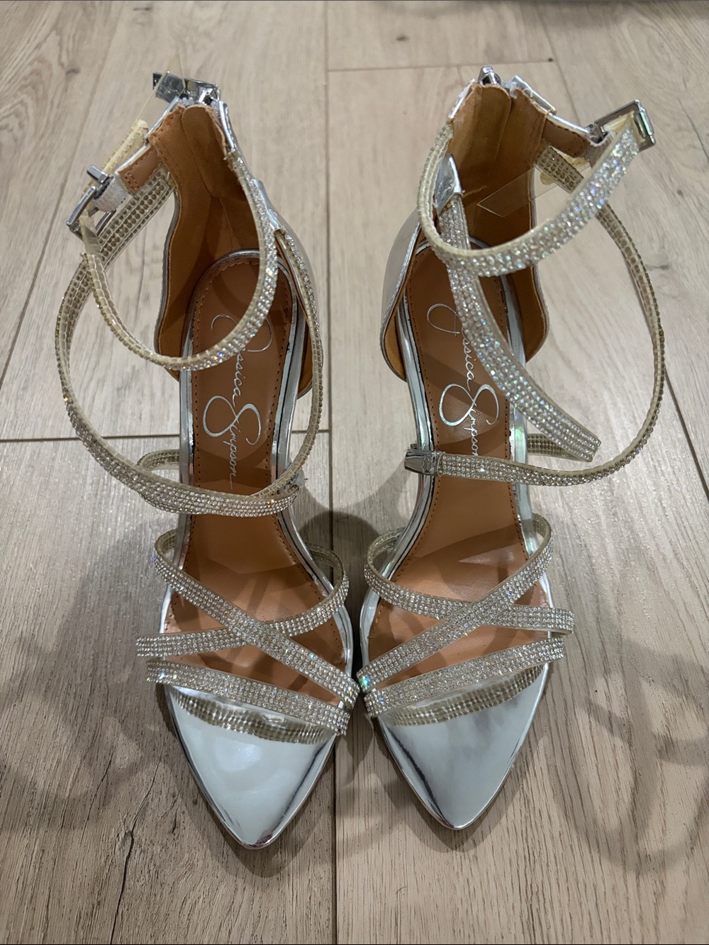 Jessica Simpson Silver Crystal-Strap Pointed Toe Sandals
